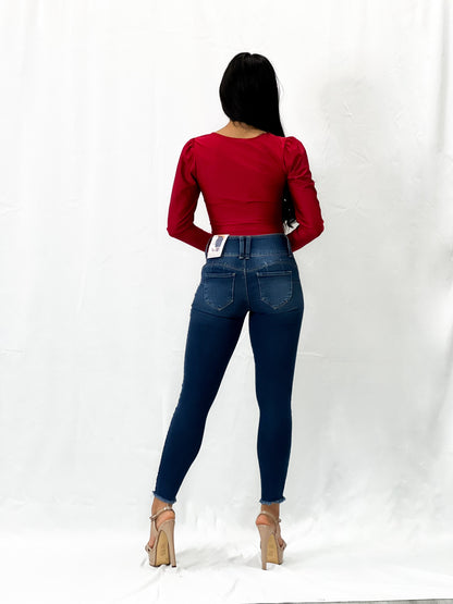 Red Ruched Long Sleeve Bodysuit