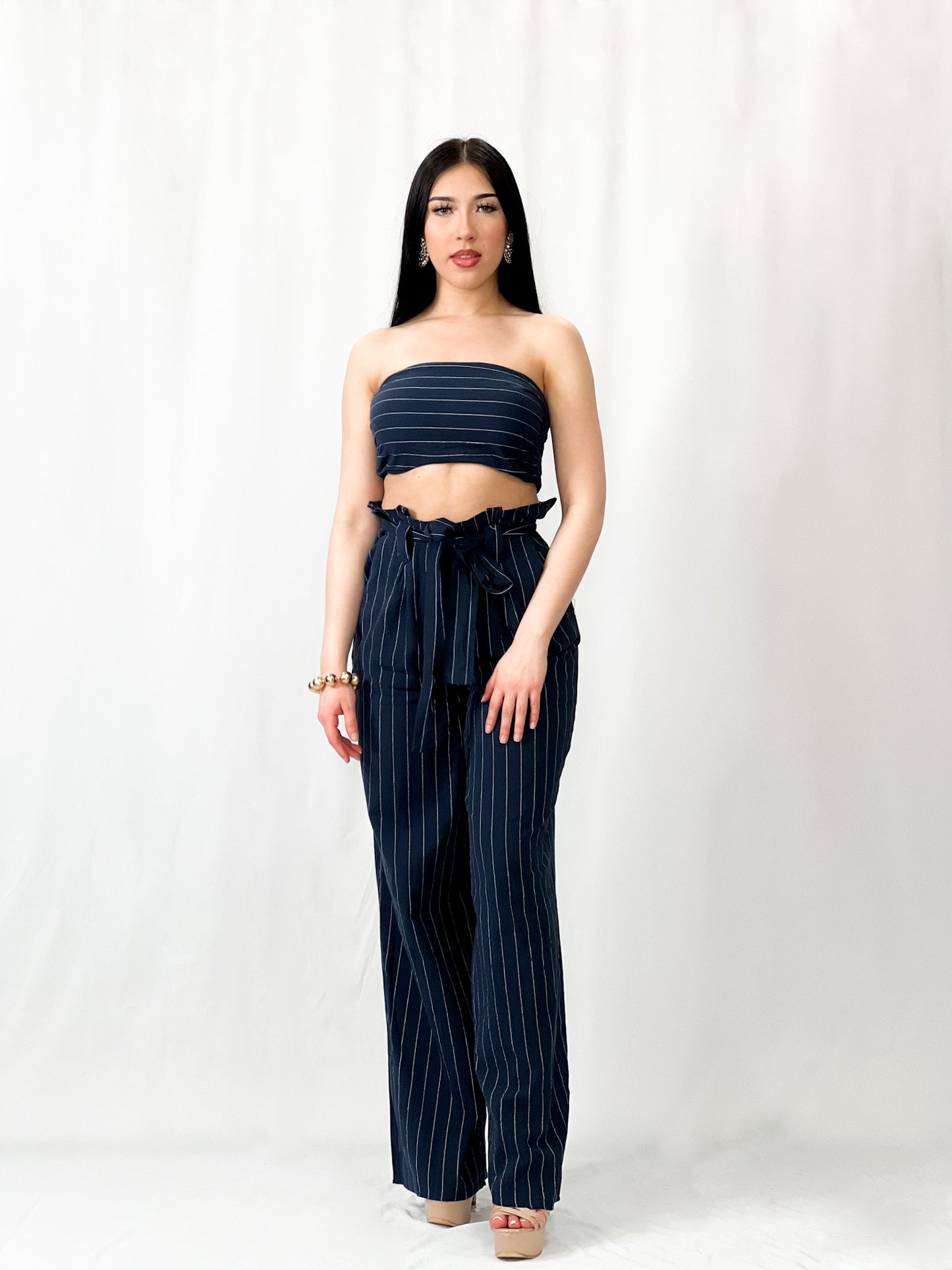 Striped Woven Top And Pants Set