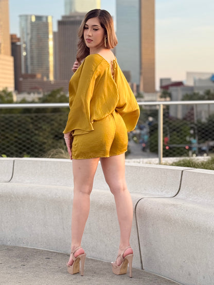Kimono Sleeve Tie Back Neck Elastic Waisted Romper