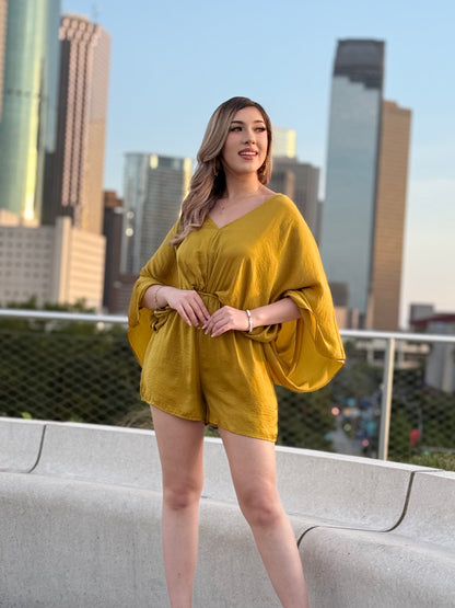Kimono Sleeve Tie Back Neck Elastic Waisted Romper