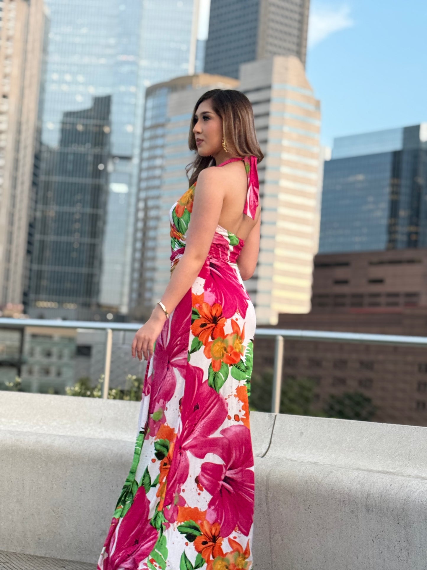 Floral Prt Halter Maxi Dress
