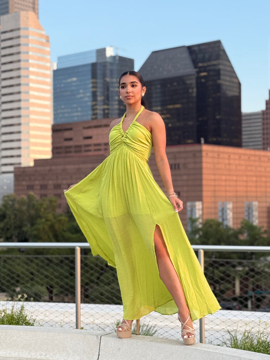 Halter Cut-Out F Chest Smocked Maxi Dress
