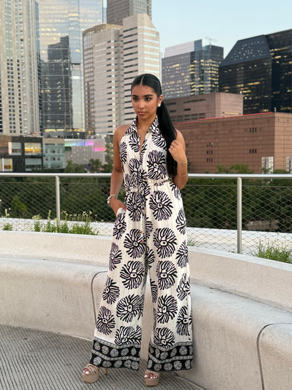 Halter Backless Tie Front Waisted Jumpsuit