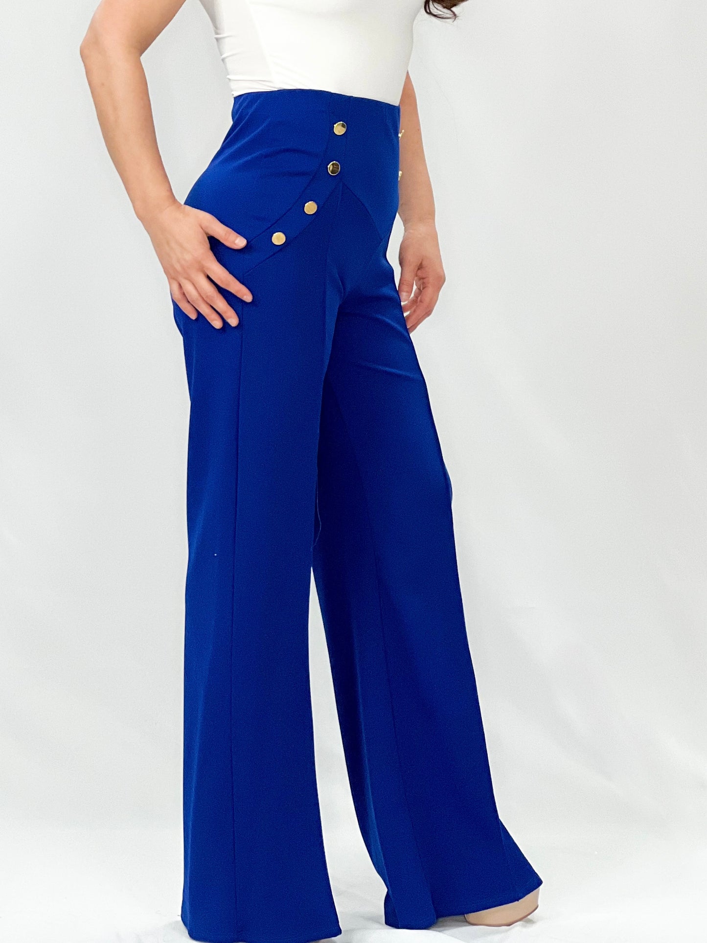 Crepe Pants With Side Buttons