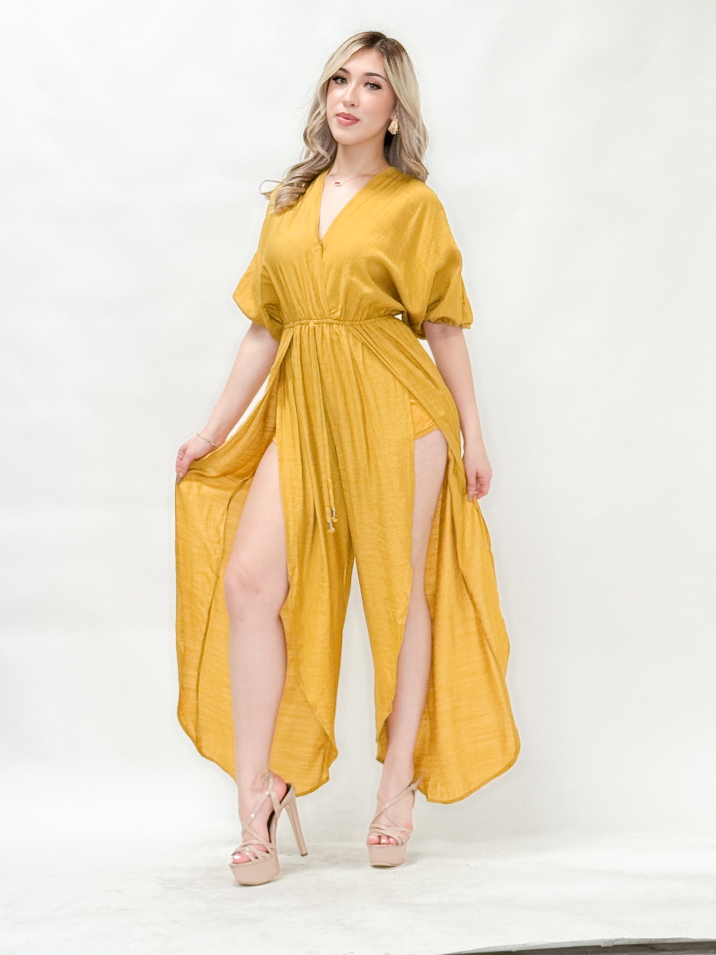 Bubble Slv Slit Front Leg Jumpsuit