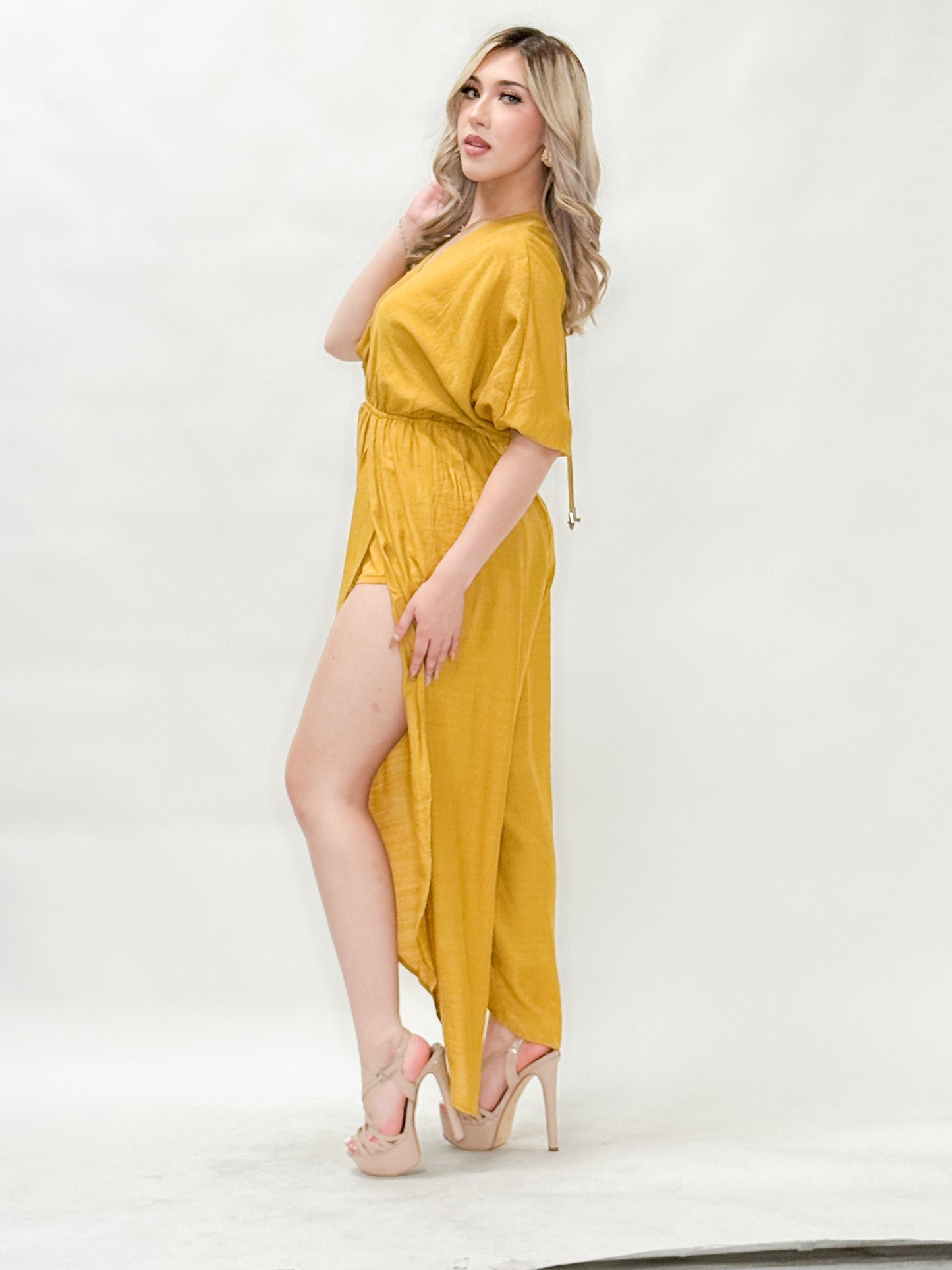 Bubble Slv Slit Front Leg Jumpsuit