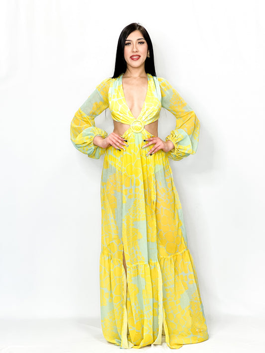 Printed Yellow Long Dress