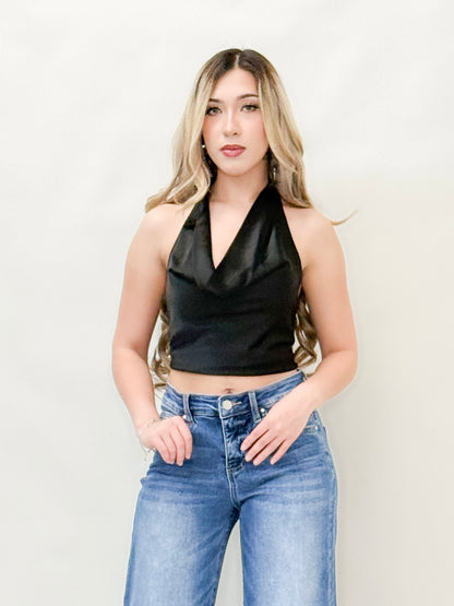 Satin Cowl Neck Halter Top