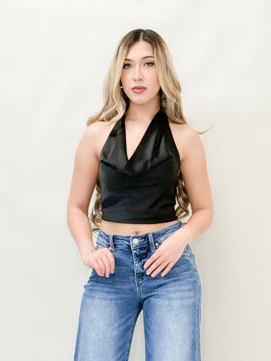 Satin Cowl Neck Halter Top