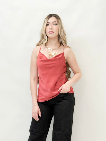 Cowl Neck Satin Tank Top