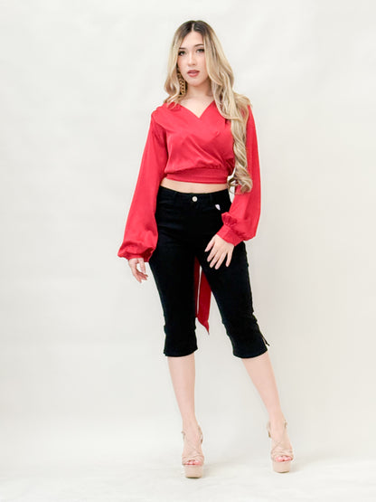 Satin Wrap Crop Top