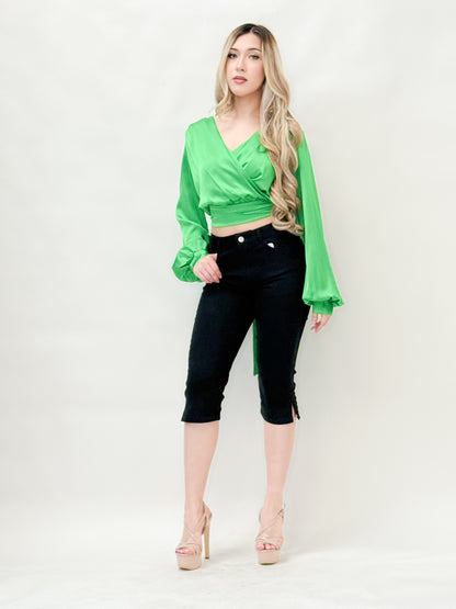 Satin Wrap Crop Top