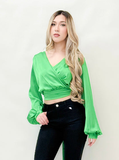 Satin Wrap Crop Top