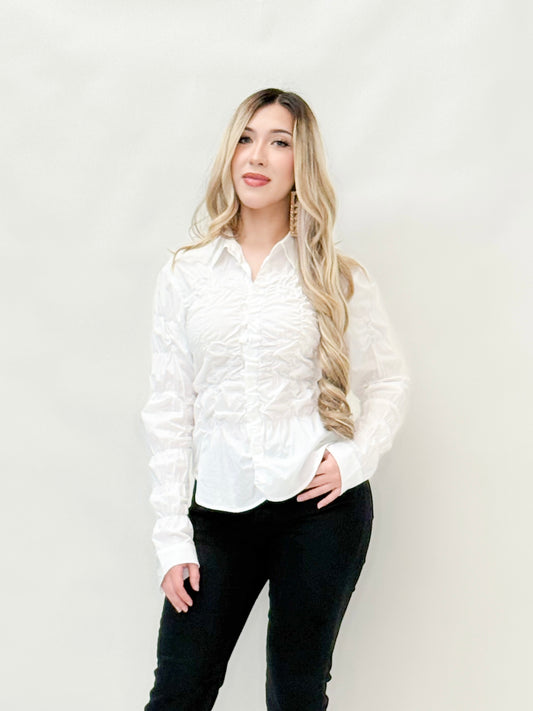 Ruched Button-Down Shirt