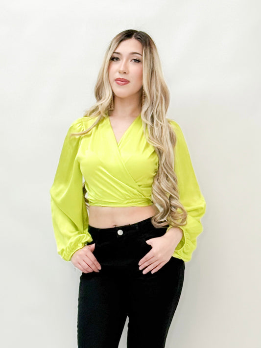 Neon Yellow Wraparound Blouse