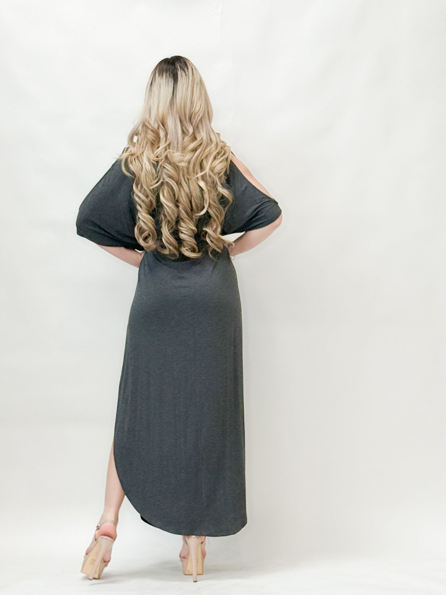 Charcoal Split-Sleeve Maxi Drees