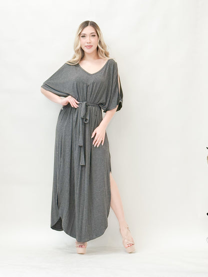Charcoal Split-Sleeve Maxi Drees