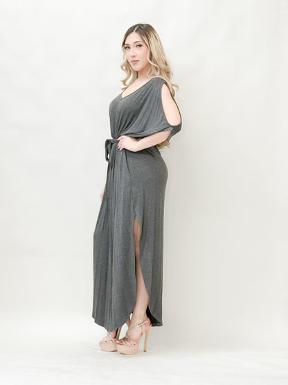 Charcoal Split-Sleeve Maxi Drees