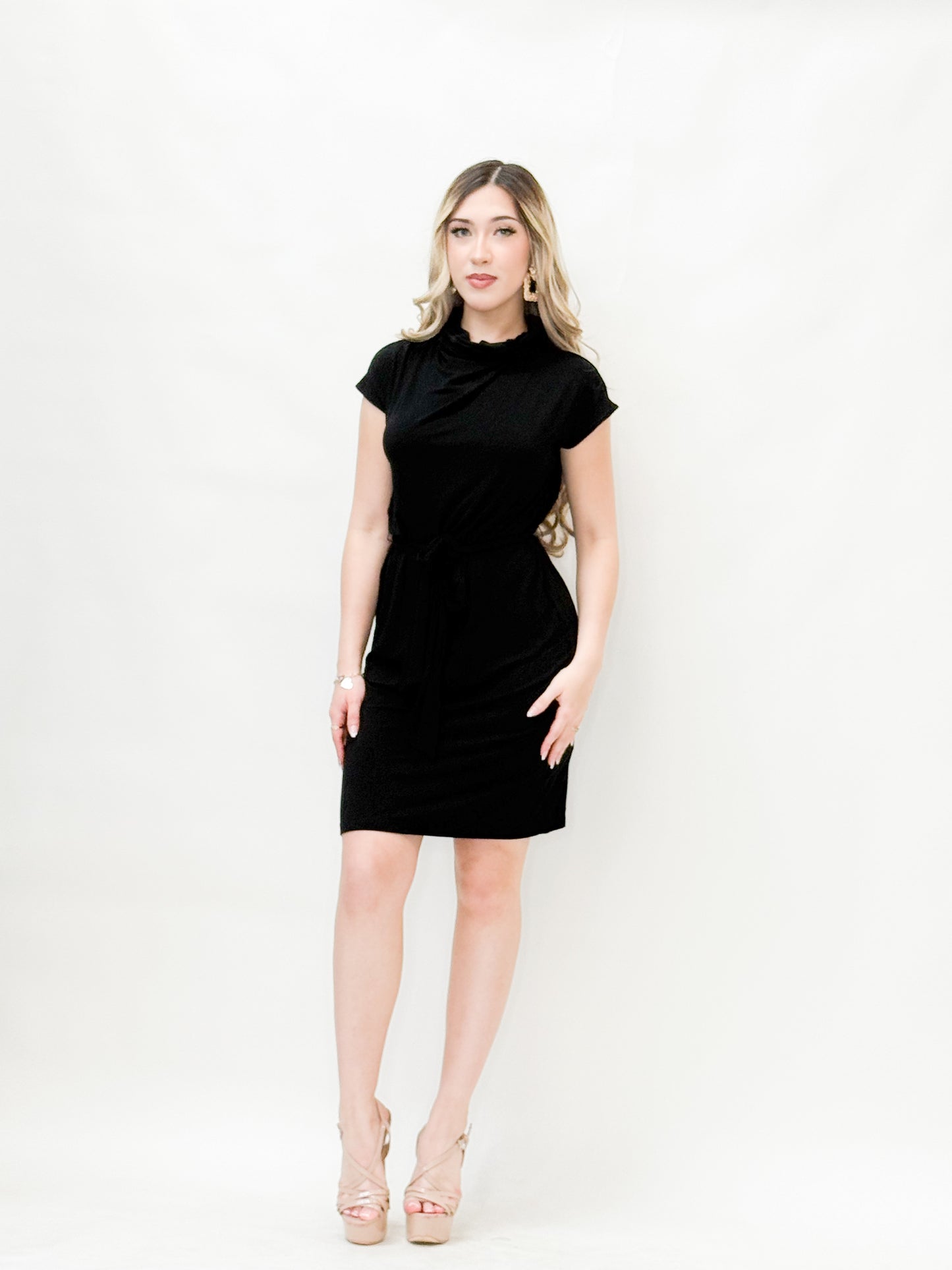 High Neck Belted Mini Dress