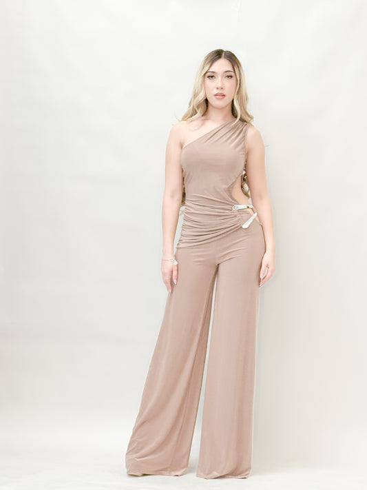 One-Shoulder Cutout Wide-Leg Jumpsuit