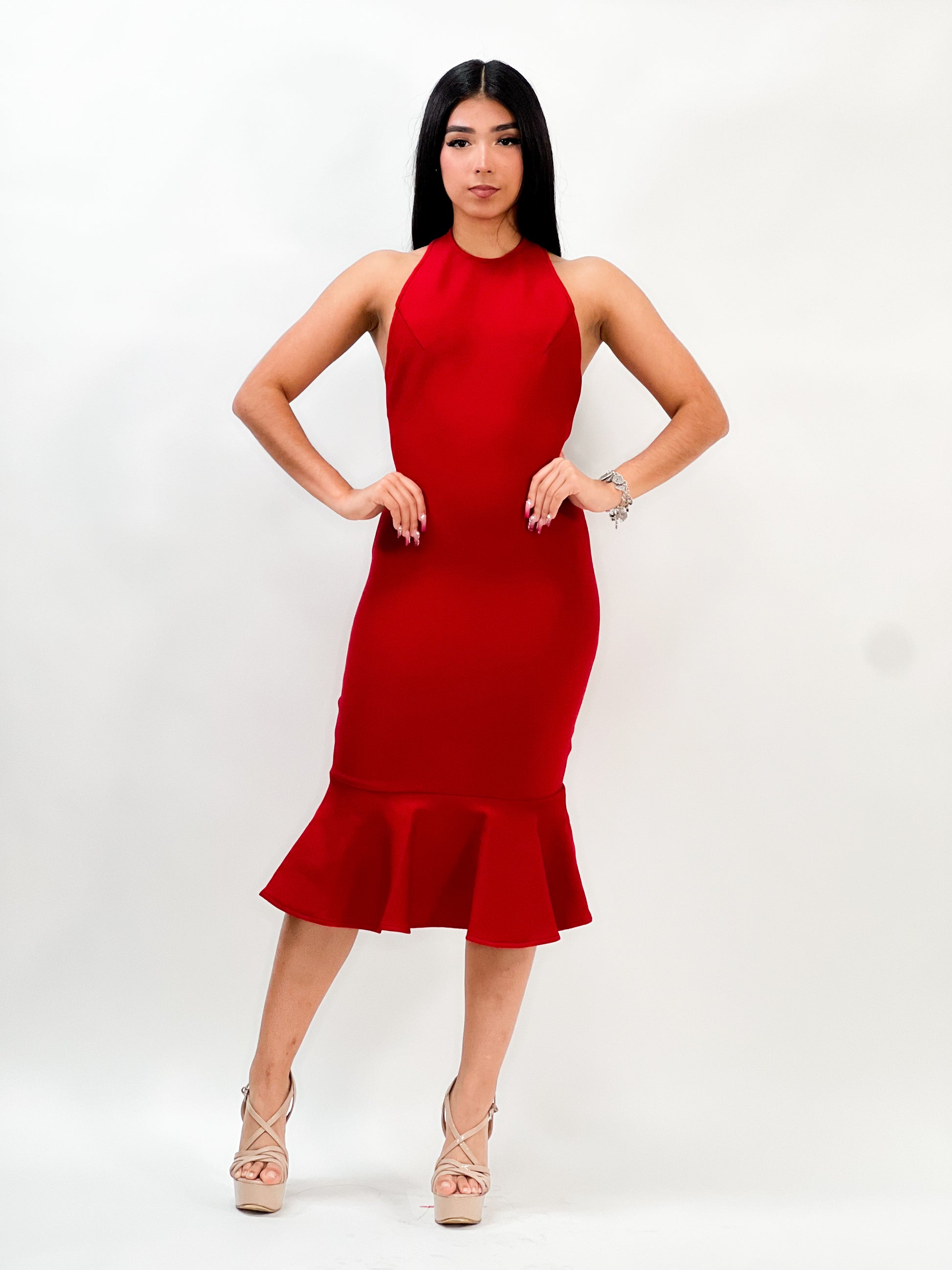 red mermaid midi dress Getting Hot In Here