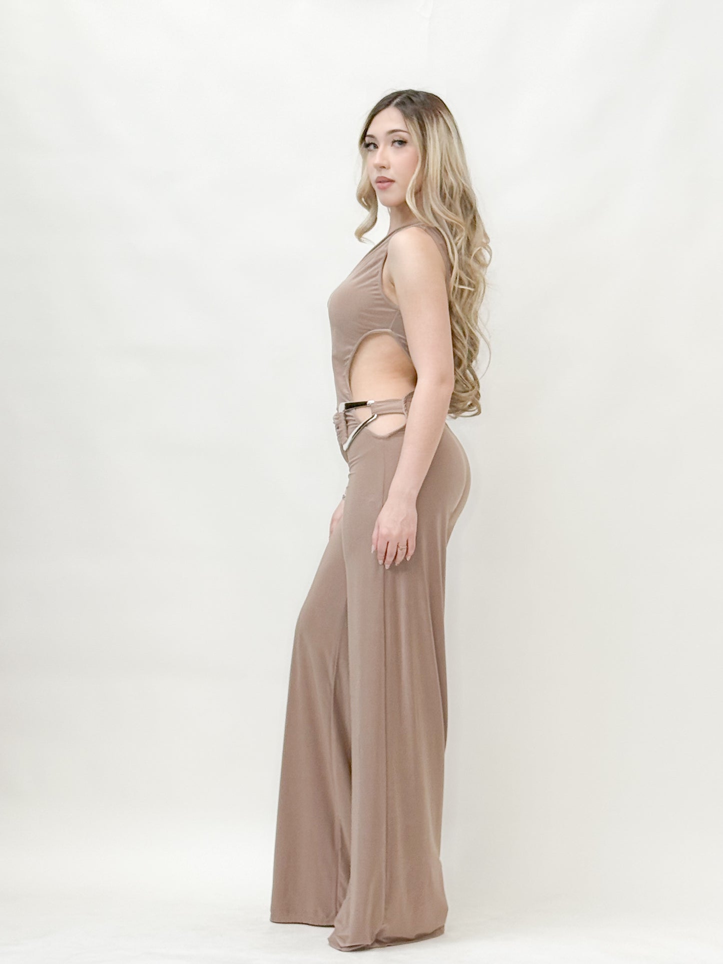 One-Shoulder Cutout Wide-Leg Jumpsuit