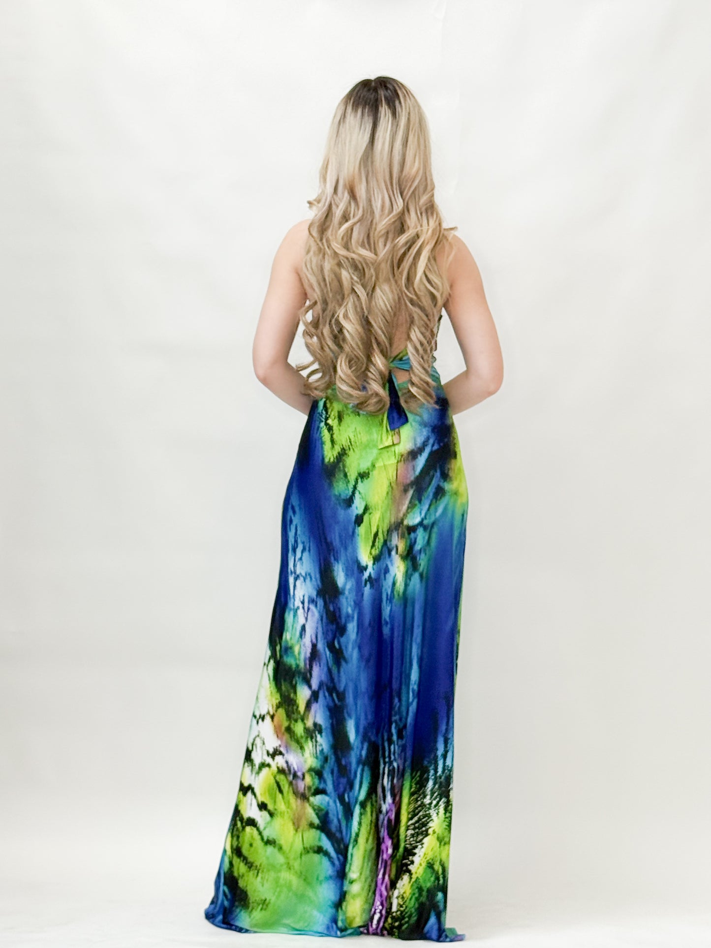 Abstract Print Halter Neck Maxi Dress