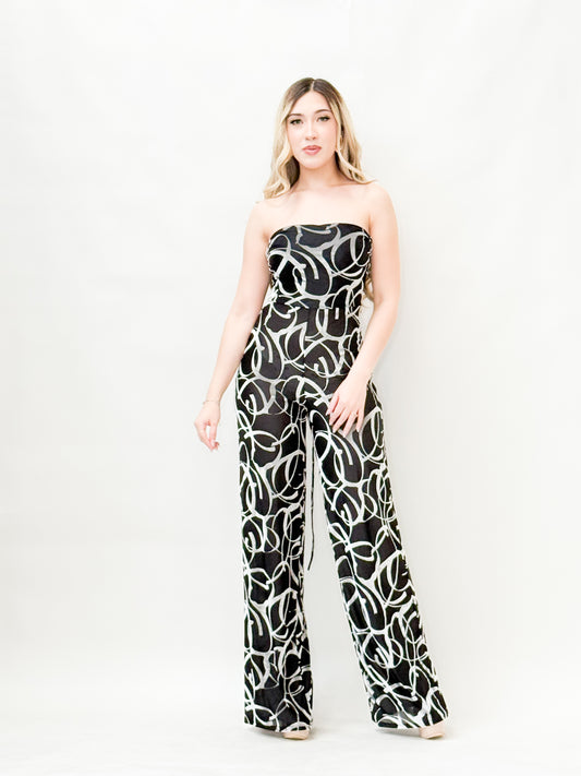 Strapless Wide-Leg Printed Jumpsuit.
