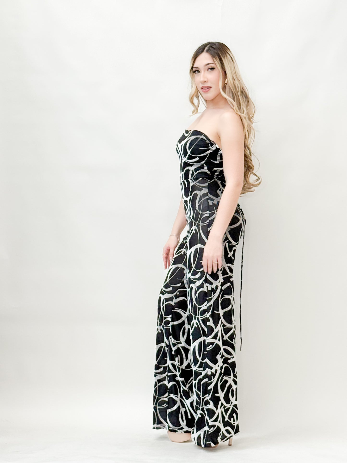 Strapless Wide-Leg Printed Jumpsuit.