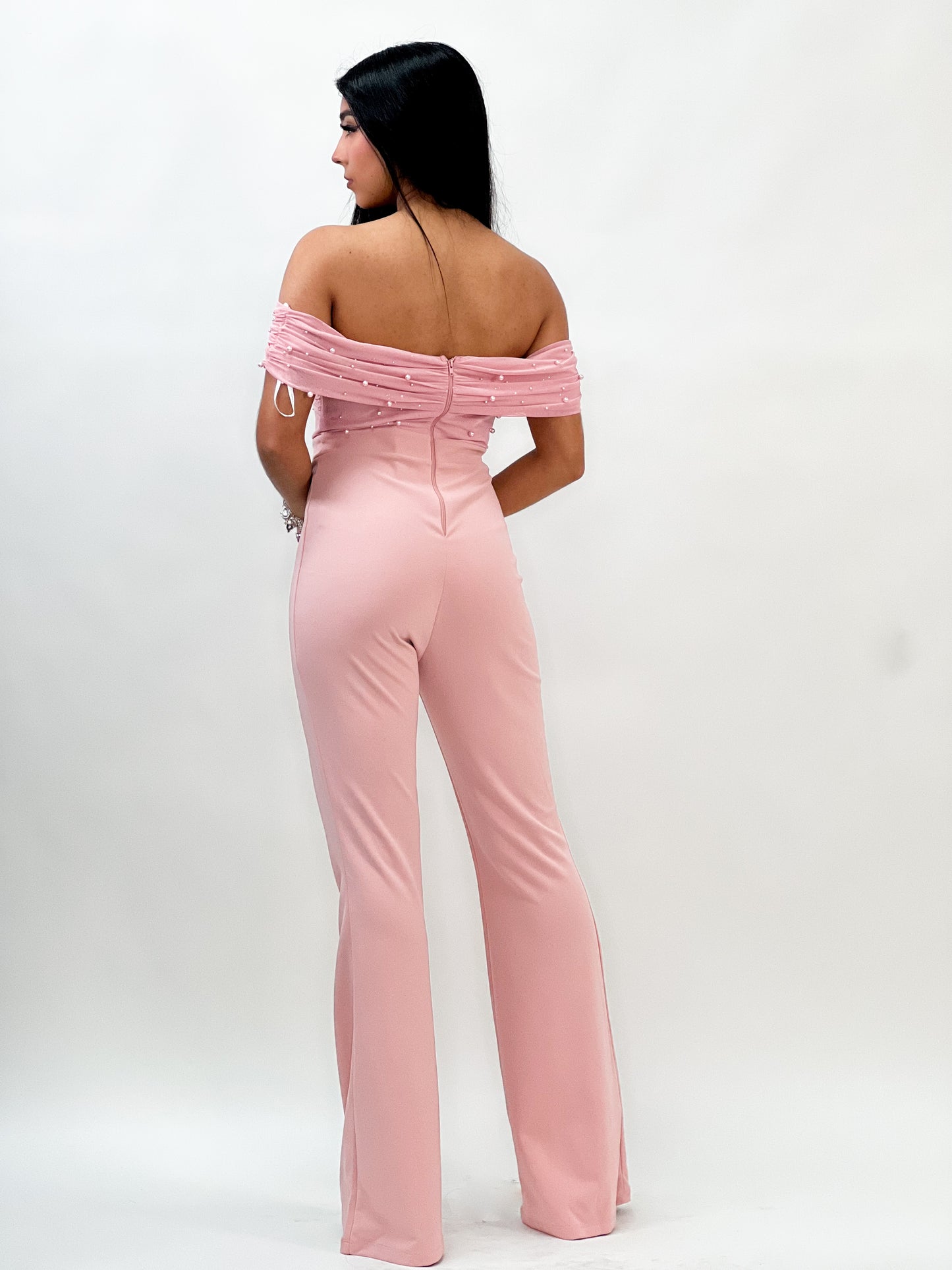 PEARL BEAD OFF THE SHOULDER JUMPSUIT