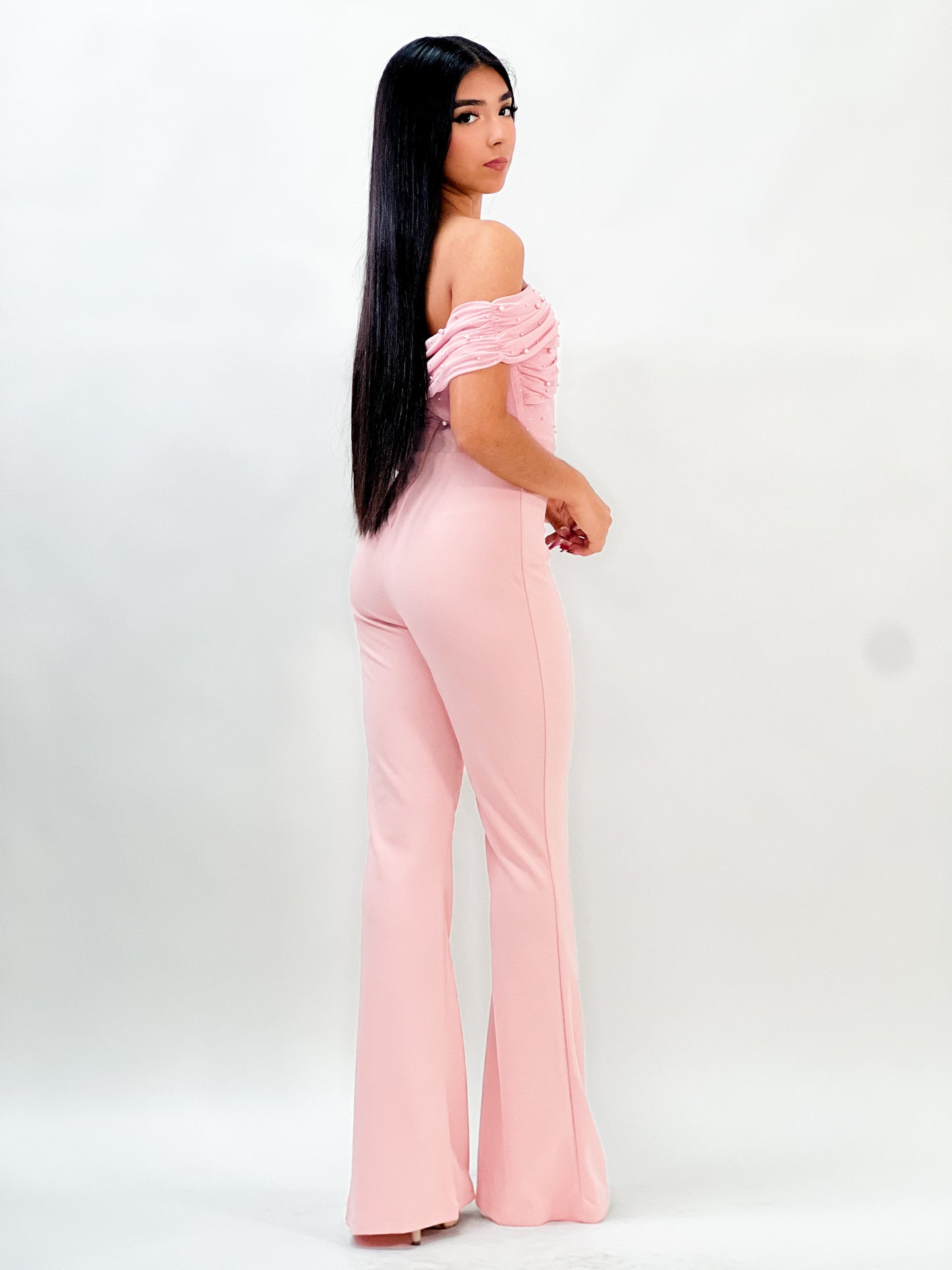 PEARL BEAD OFF THE SHOULDER JUMPSUIT