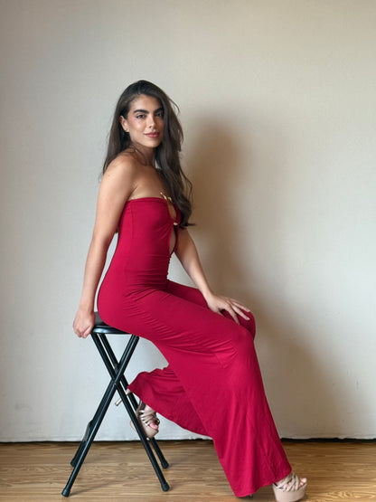 Strapless Jumpsuit With Snake Ring Detail