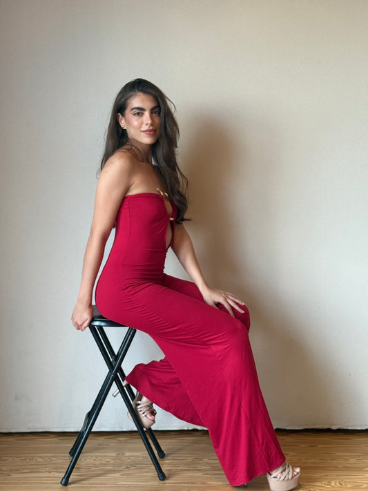 Strapless Jumpsuit With Snake Ring Detail