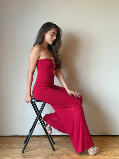 Strapless Jumpsuit With Snake Ring Detail