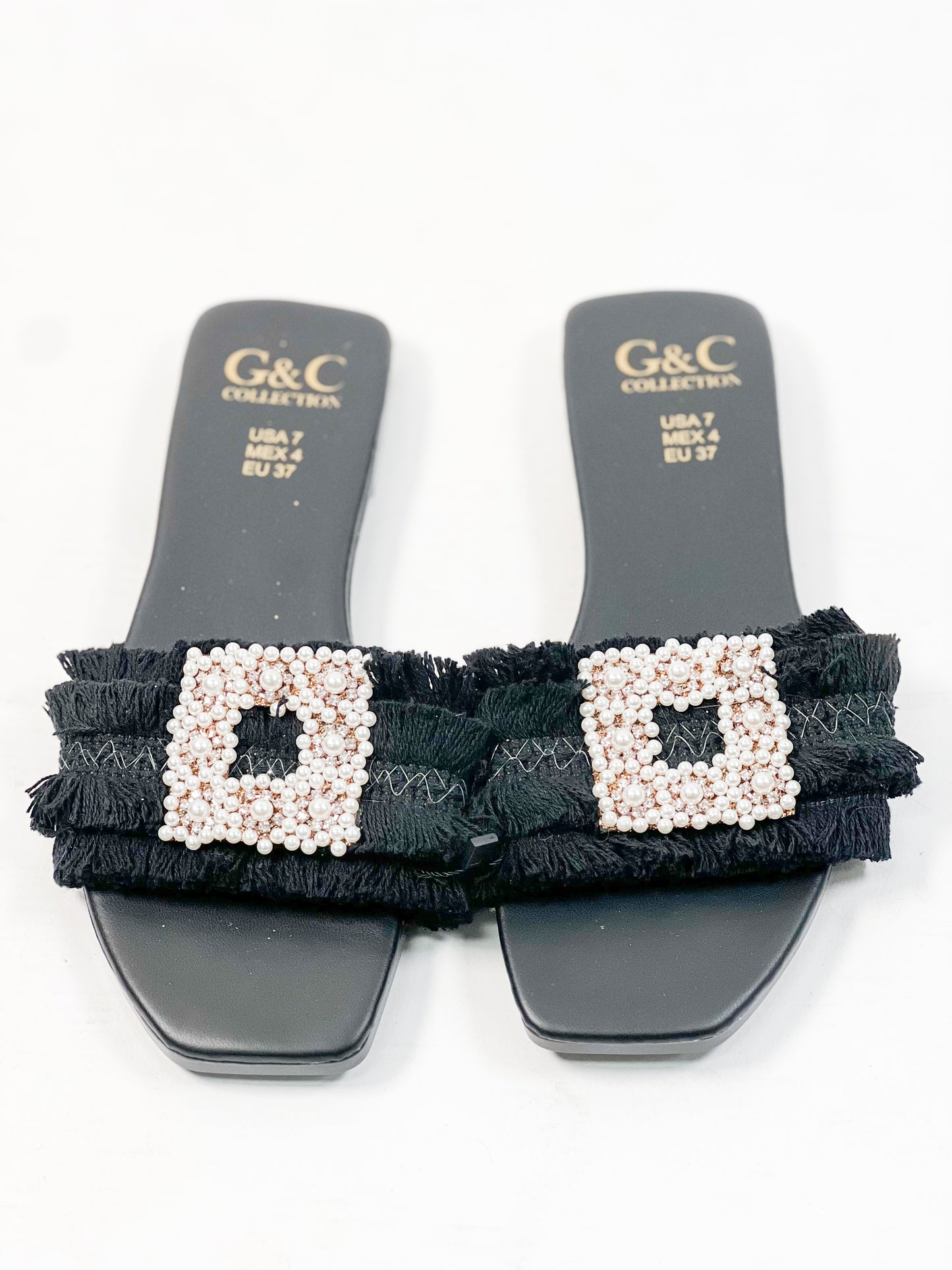 Square Pearls Beaded Flat Sandals