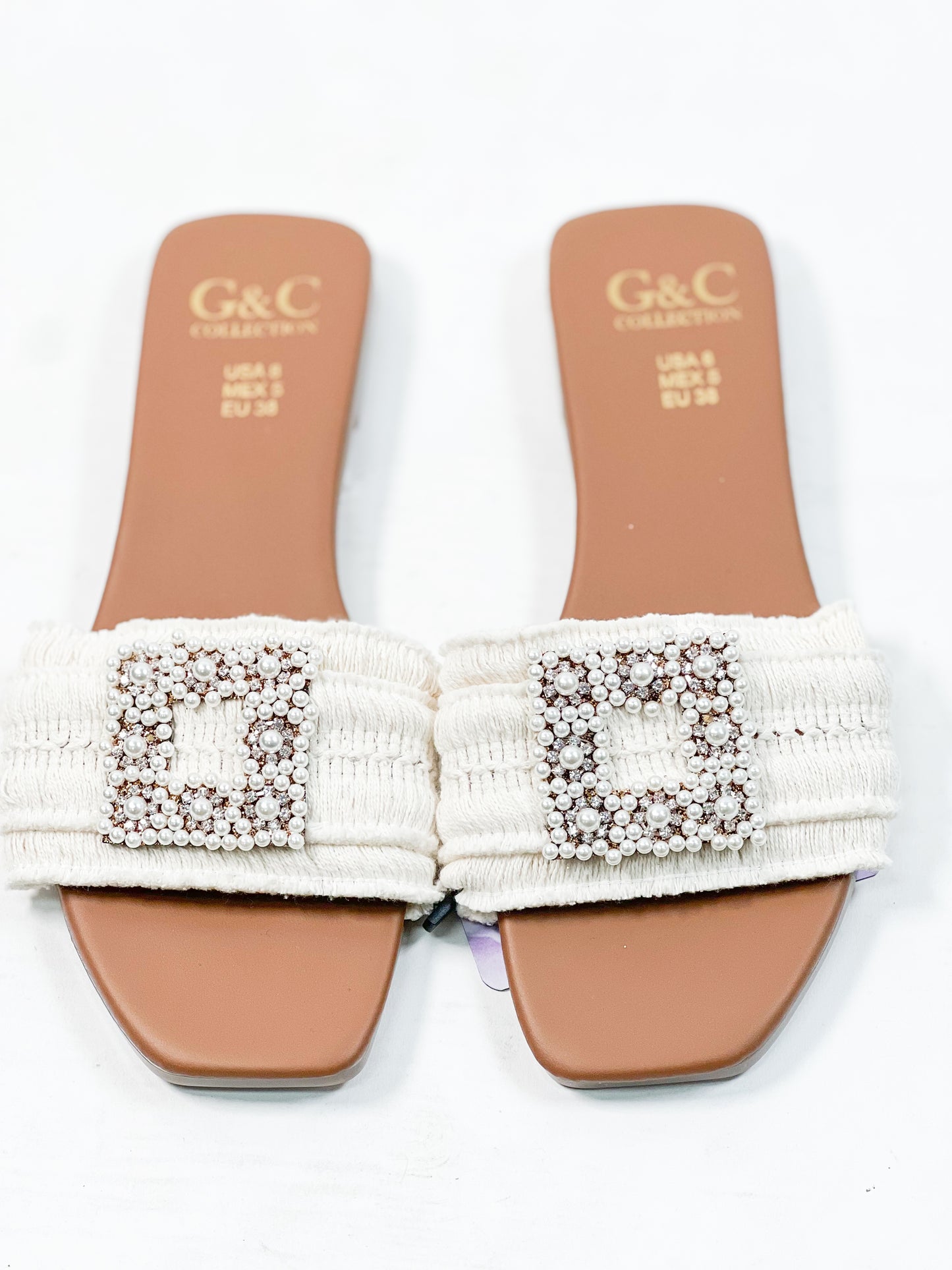 Square Pearls Beaded Flat Sandals
