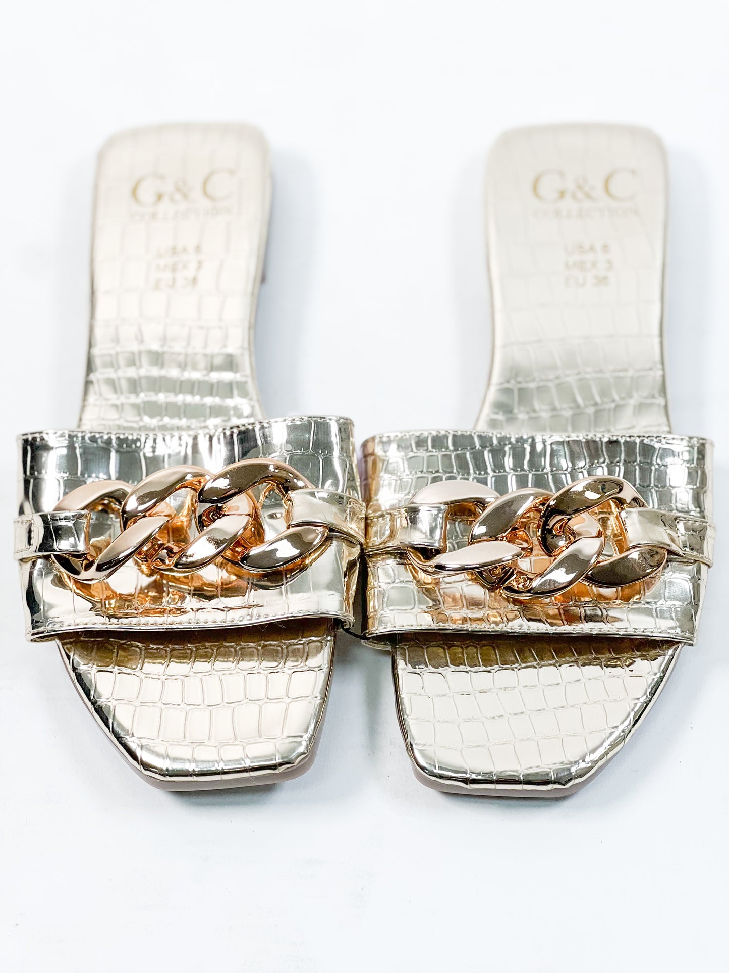 Chain Buckle Flat Slipper Gold Sandals 