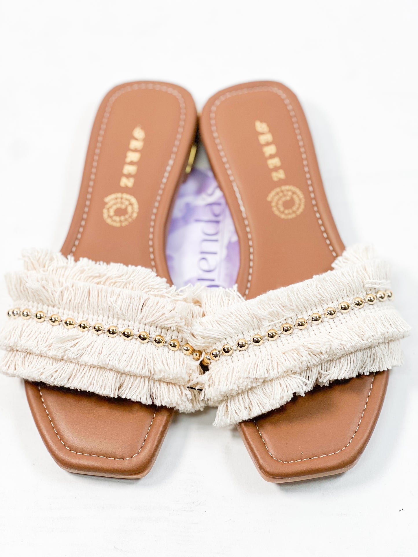 Pearl Fringe Slide Sandals 