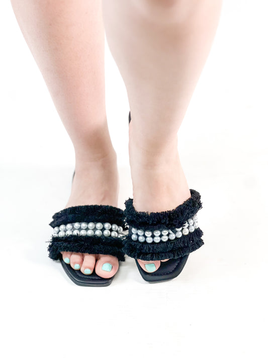 Pearl Tassel Flat Sandals