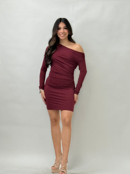 Wine Long Sleeve Mini Dress