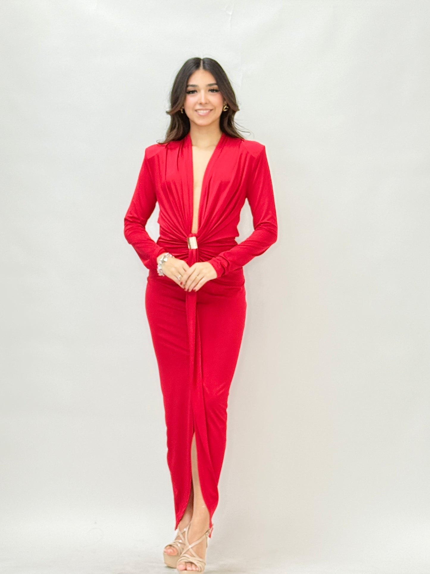 Long Sleeve Red Maxi Dress
