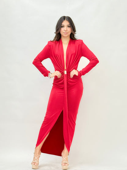 Long Sleeve Red Maxi Dress