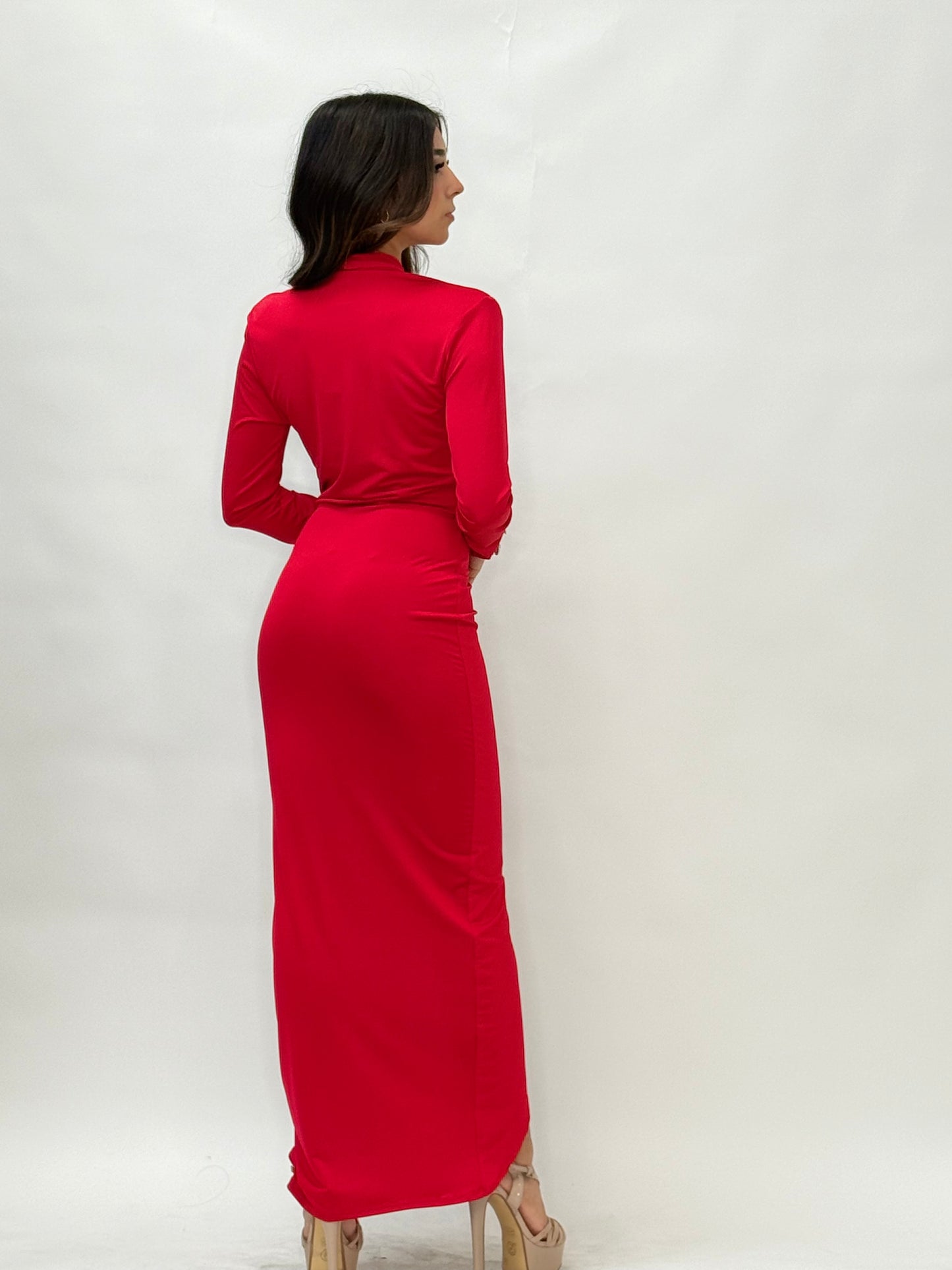 Long Sleeve Red Maxi Dress