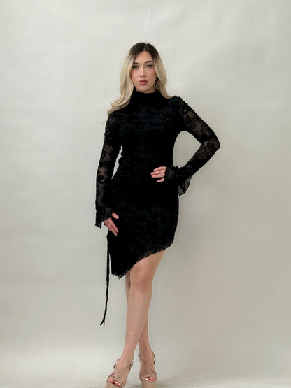 Black Asymmetrical Lace Mini Dress