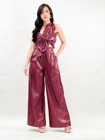 One Shoulder Wide Legs Matching Set faux Leather