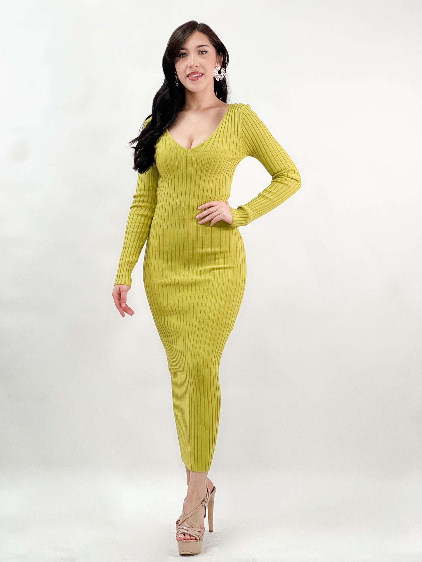 Ribbed maxi dress long sleeve