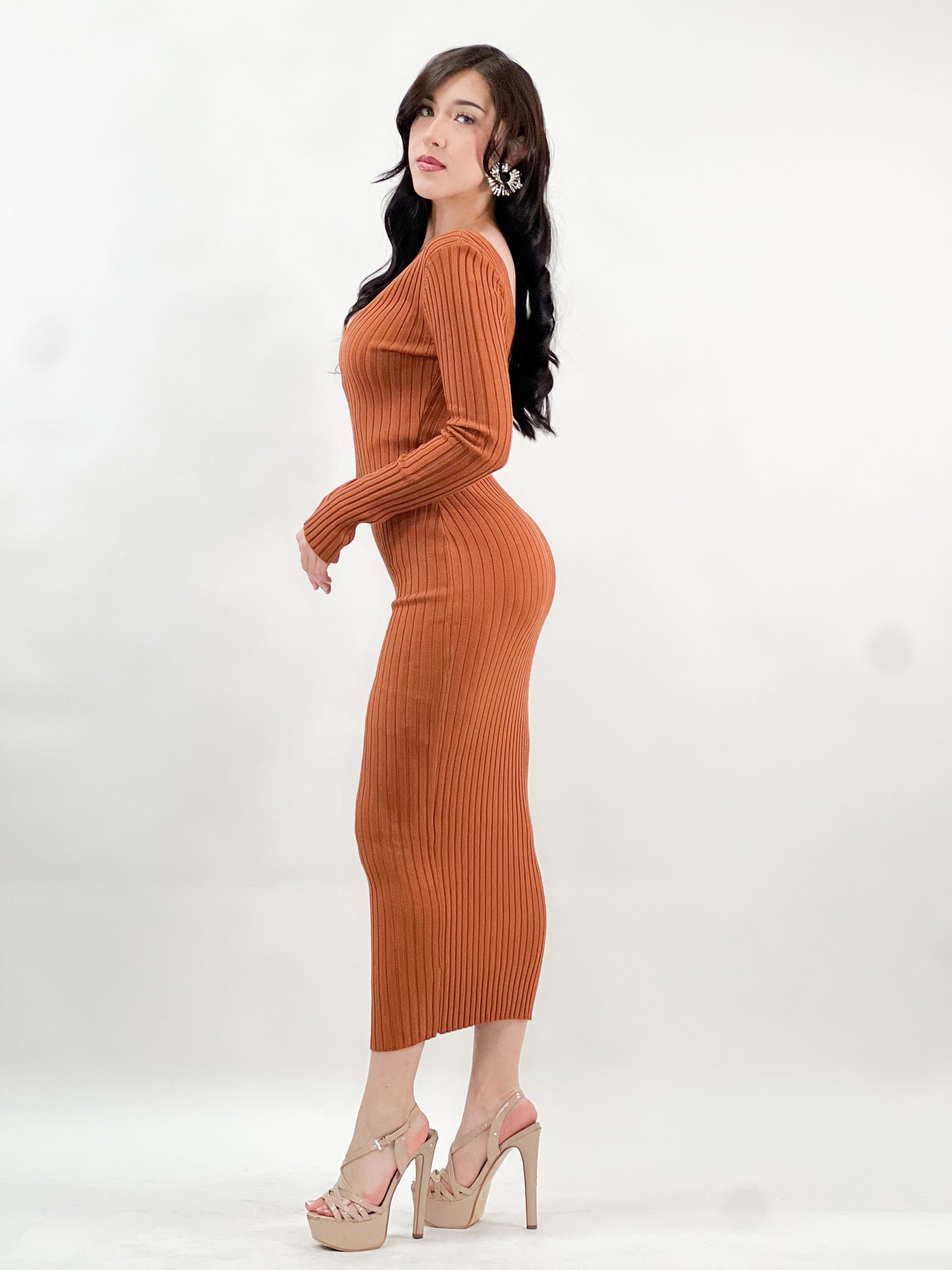 Ribbed maxi dress long sleeve