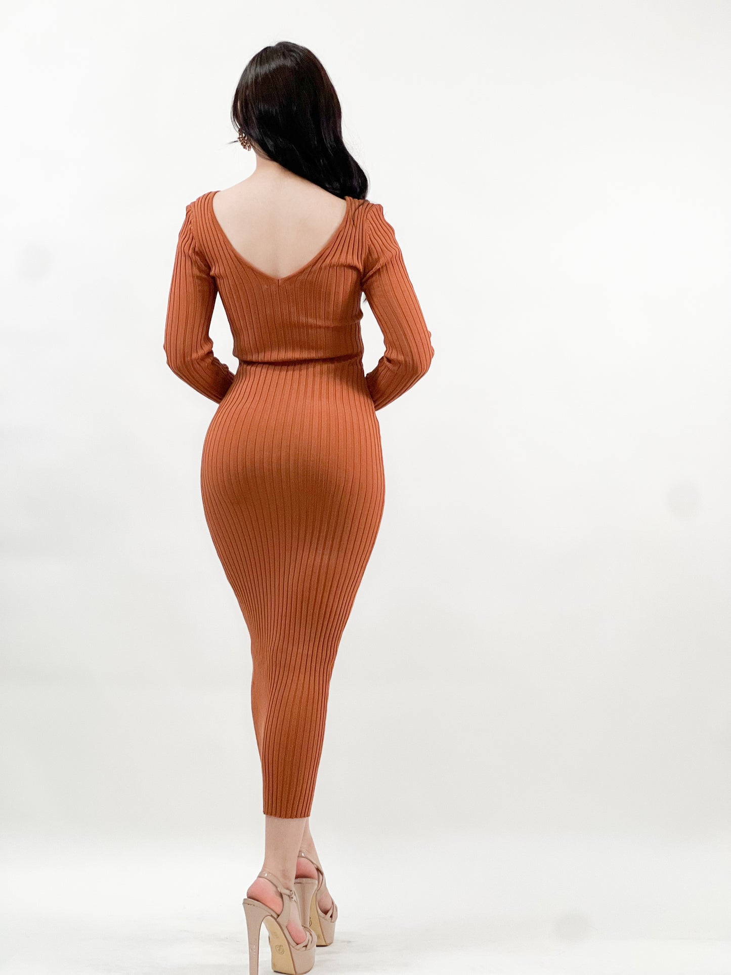 Ribbed maxi dress long sleeve