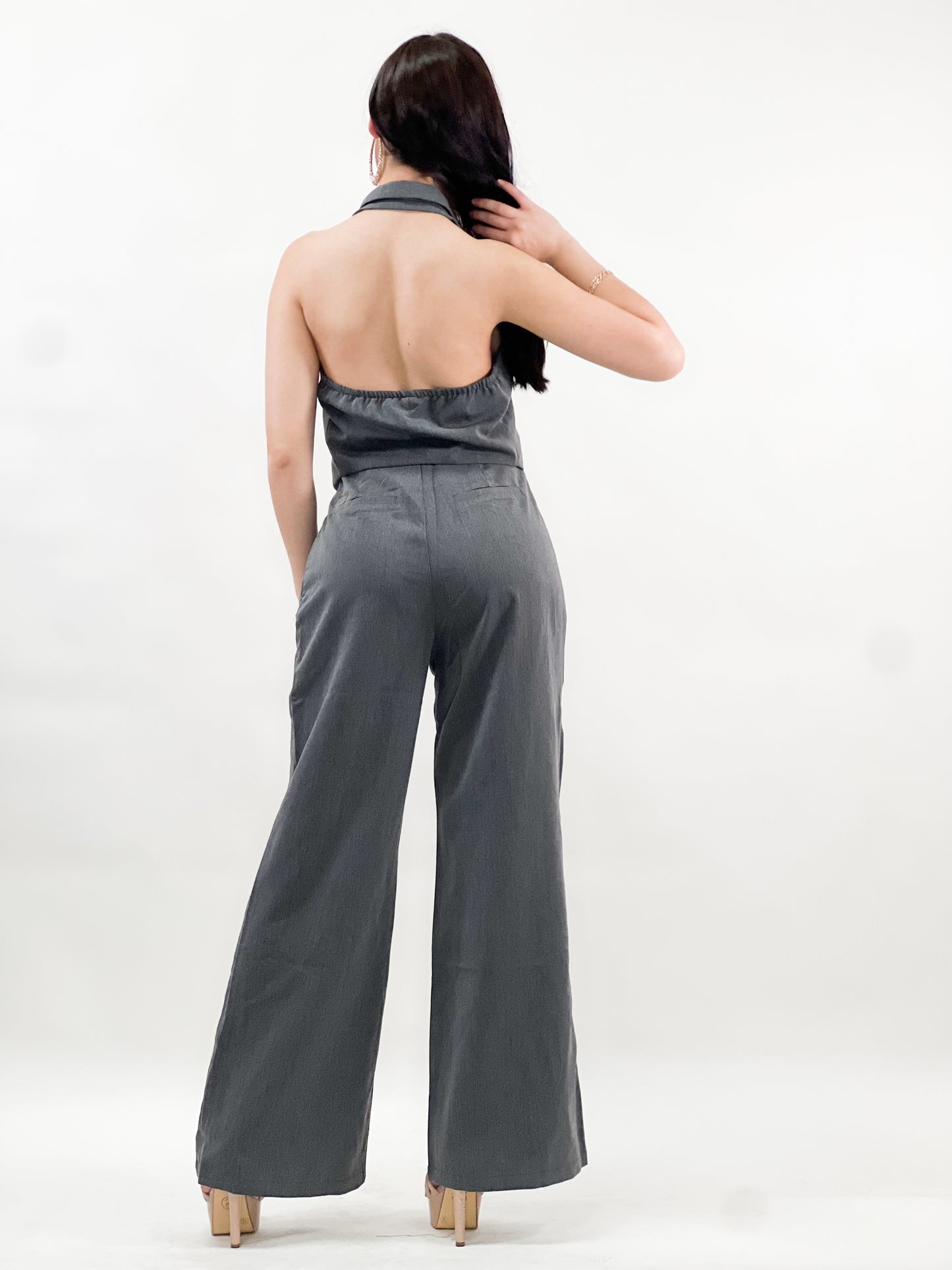 Halter Vest Top And High Waisted Long Pants Set