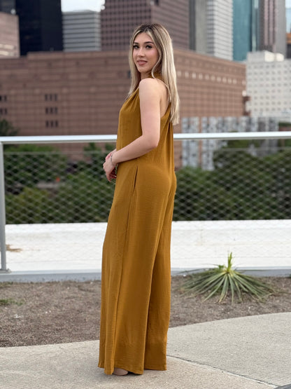 Golden Glow Plunge Jumpsuit